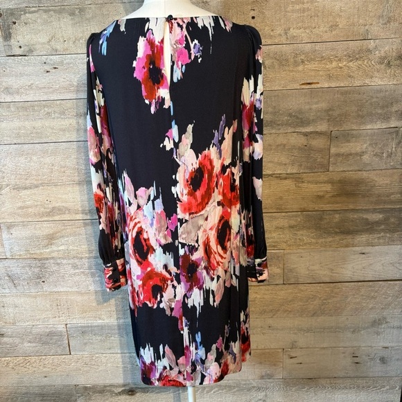 Kate Spade cordette long-sleeved watercolour floral black shift dress in size 8 - Picture 3 of 11